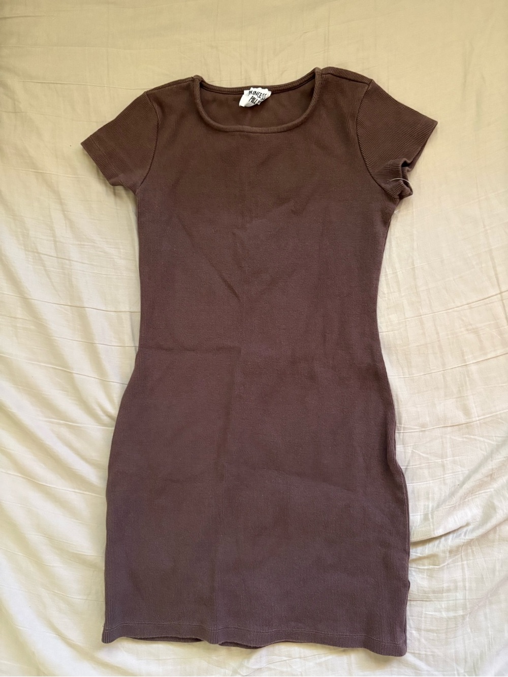 Princess Polly Size 4 Brown Ribbed Short Sleeve Bodycon Mini Dress